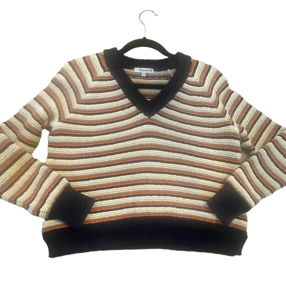 MadewellArden V-Neck Crop Pullover Sweater in Stripe - Picture 9 of 16